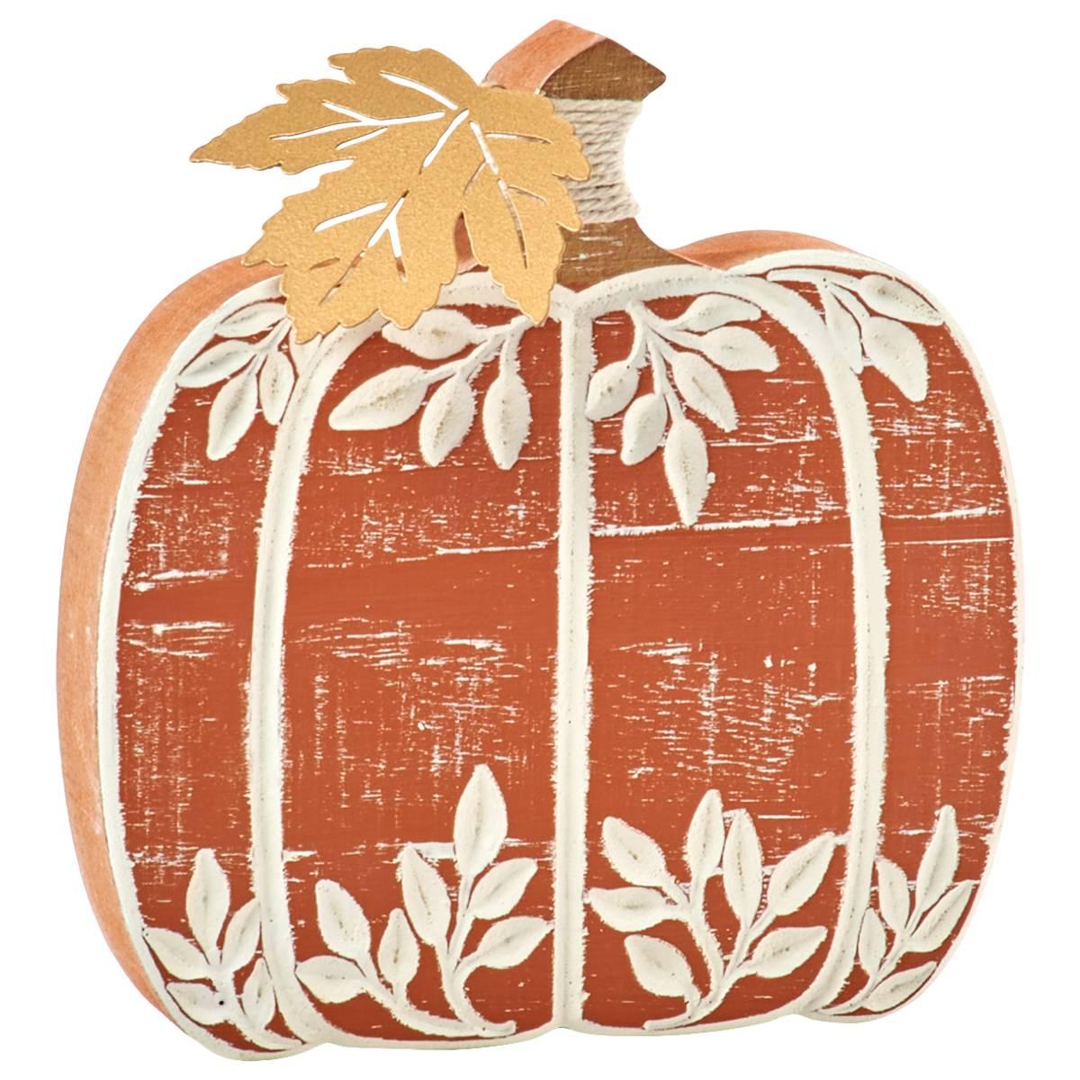 White Leaf Orange Tabletop Pumpkin Small