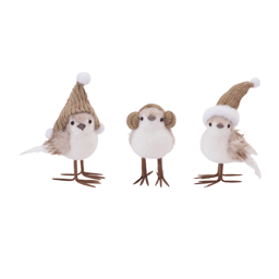 Melrose Winter Bird Figurines with Knit Hats - Set of 3
