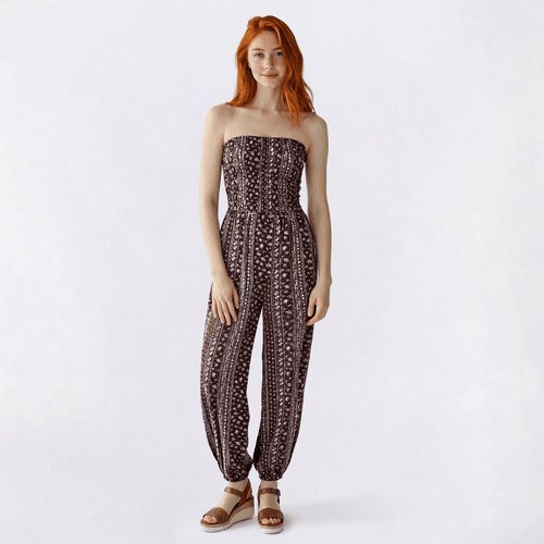 Juniors No Comment Strapless Smock Bodice Jumpsuit- Paisley - image 