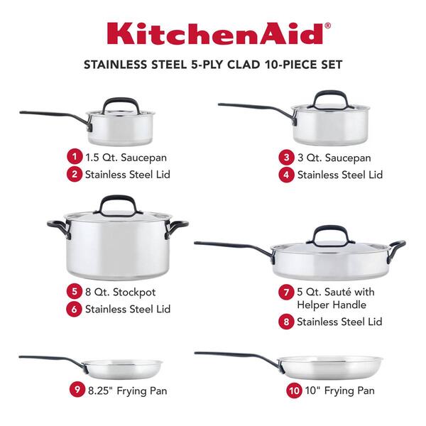KitchenAid&#174; 10pc. Polished Stainless Steel Cookware Set