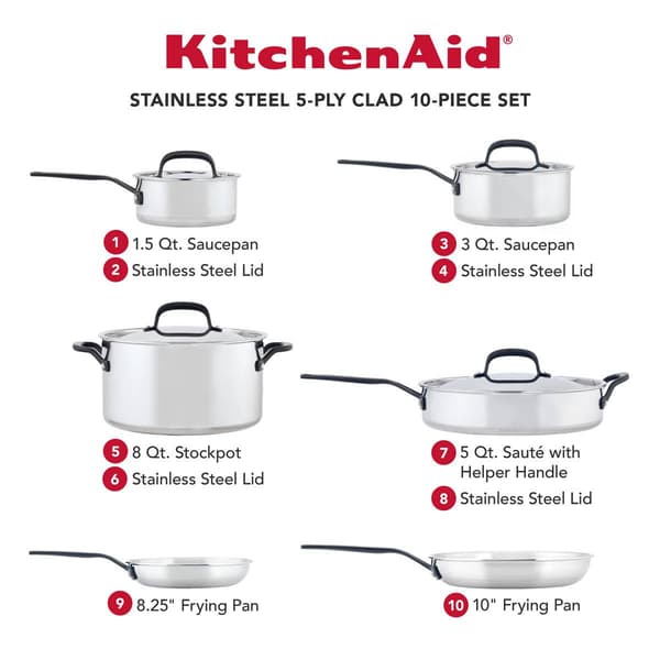 KitchenAid&#174; 10pc. Polished Stainless Steel Cookware Set