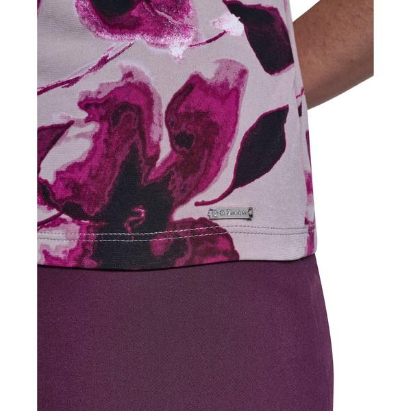 Petite Calvin Klein Sleeveless Pleat Neck Floral Blouse