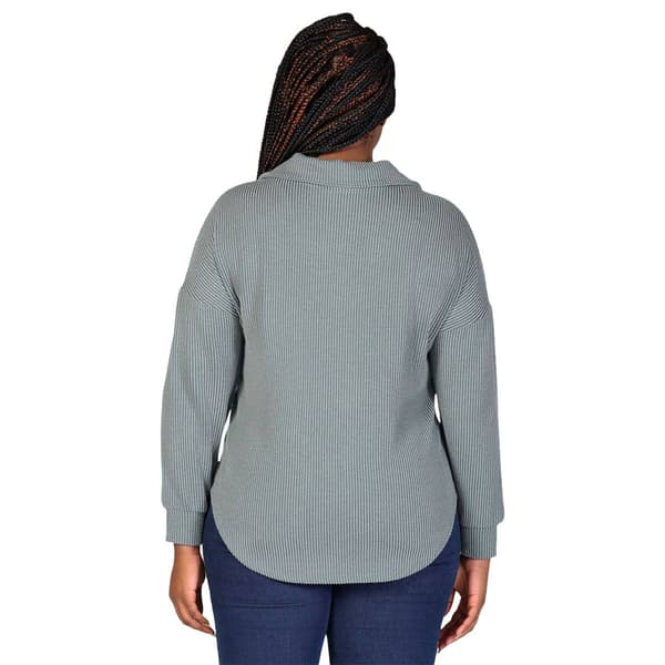 Plus Size 24/7 Comfort Apparel Ribbed Button-Up Collared Shirt