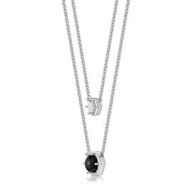 Gemminded Sterling Silver 6mm Hexagonal Onyx & Opal Necklace
