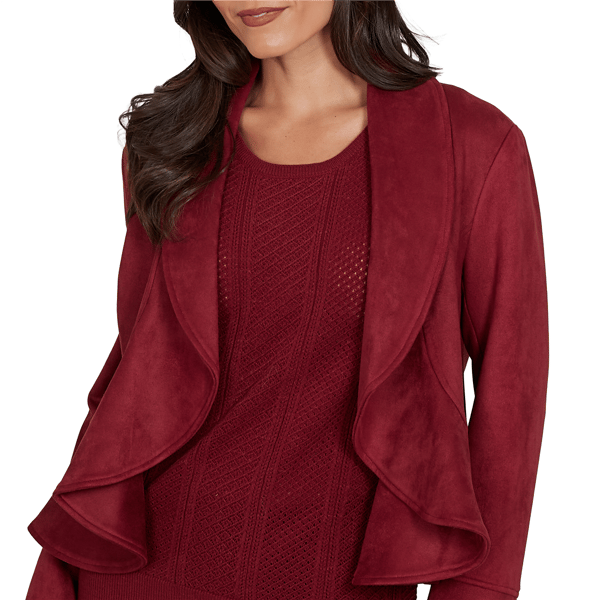 Womens Emaline Country Code Faux Suede Open Front Jacket