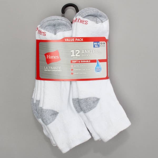 Mens Big & Tall Hanes(R) Ultimate 12 Pk. Ankle Socks - image 