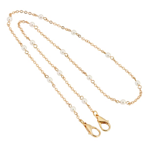 1928 Gold Tone Chain & Pearl Mask Holder - image 