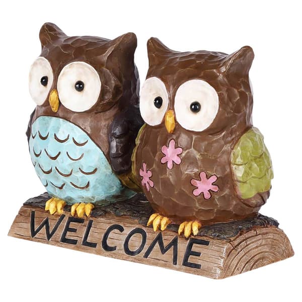 Hi-Line Gift Owl Couple with Welcome Sign Garden Statue