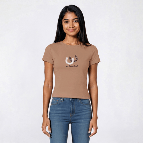 Juniors No Comment Wish Me Luck Twill Applique Baby Tee - image 