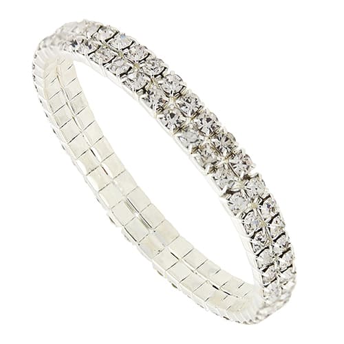 1928 Silver-Tone Crystal 2-Row Rhinestone Bracelet - image 