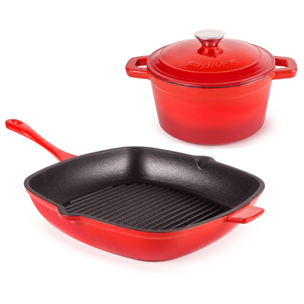 BergHOFF Neo 3pc. Cast Iron Grill Pan & Dutch Oven Cookware Set