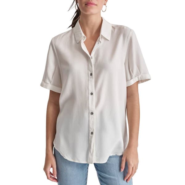Womens DKNY Jeans Rolled Short Sleeve Boyfriend Shirt Tencel - image 