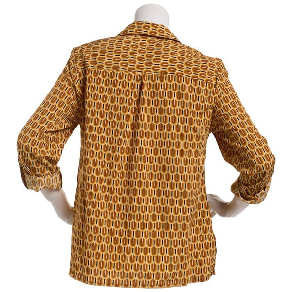 Womens Notations 3/4 Roll Tab Sleeve Geometric Button Down