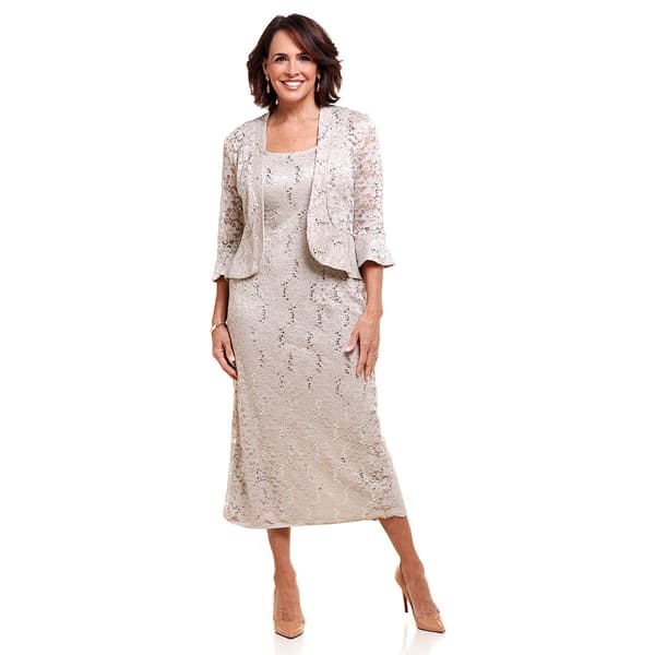 Womens R&M Richards 2pc. 3/4 Bell Sleeve Lace Jacket Midi Dress