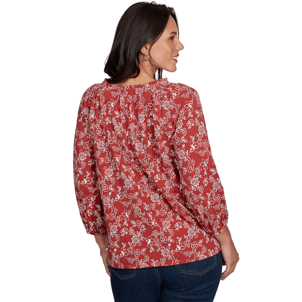 Petite Ruby Rd. Romance On The Ranch Ruffle Neck Floral Blouse