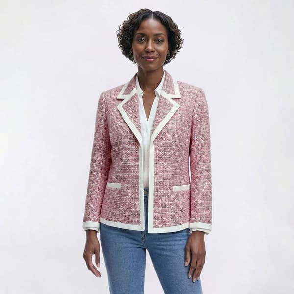 Womens Kasper Long Sleeve Notch Collar Tweed Framed Blazer - image 