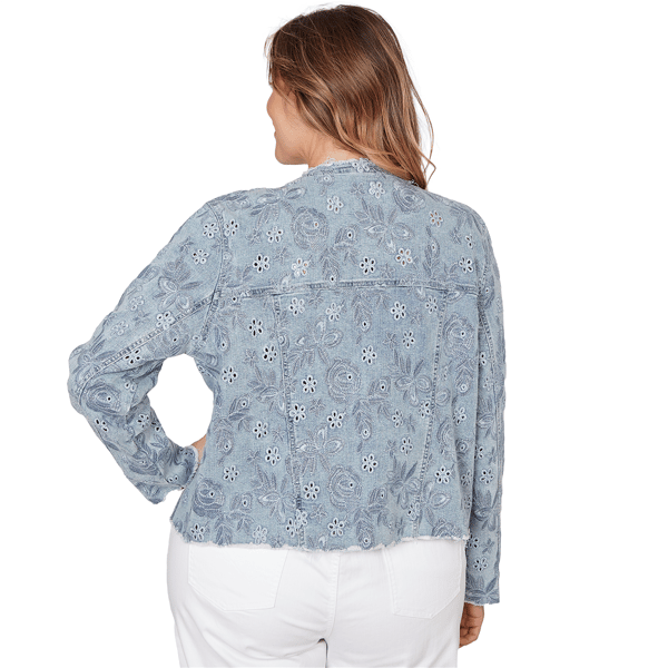 Plus Size Skye’s the Limit Fresh Start Embroidered Denim Jacket