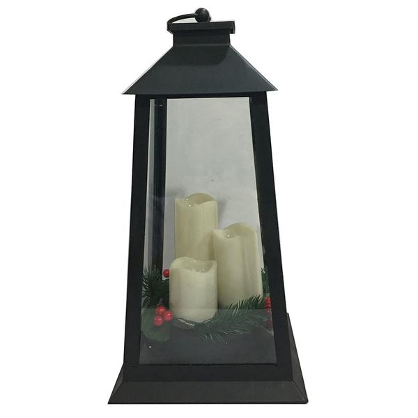 15in. Plastic Lantern with Triple Candles - image 
