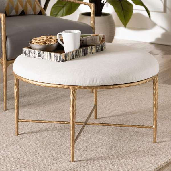 Baxton Studio Fumiye Modern Rustic Round Cocktail Ottoman