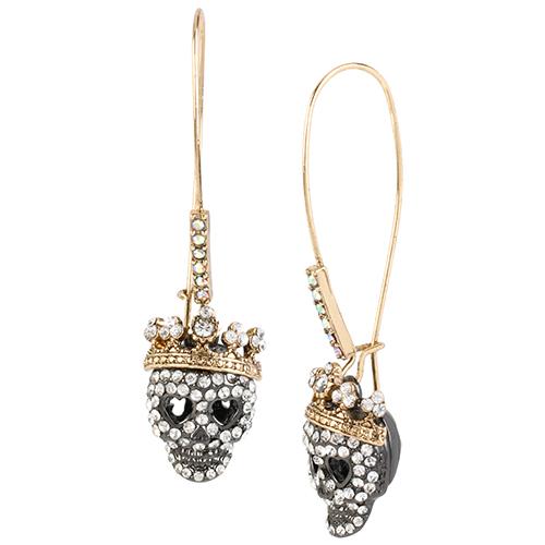 Betsey Johnson Pave Skull Long Drop Earrings