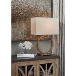 Signature Design by Ashley Antique Gold Circular Metal Table Lamp