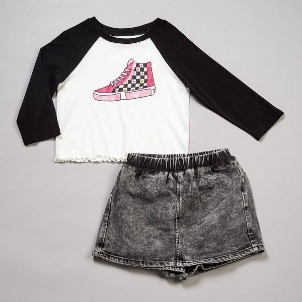 Girls (7-16) Rarity Raglan Hightop Graphic Tee w/ Denim Skort