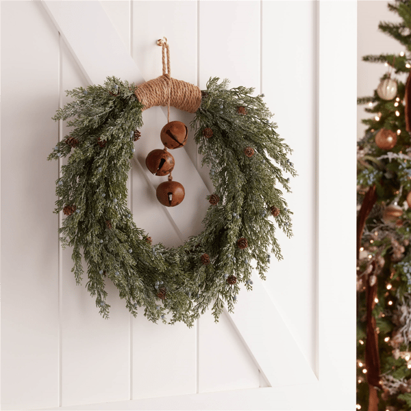 Melrose 22in. Glittered Pine with Sleigh Bell Wreath