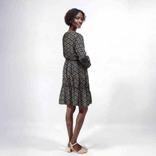 Womens Emma & Michele Long Sleeve Floral V-Neck A-Line Dress