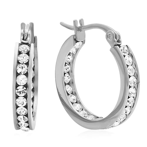 Steeltime Swarovski® Crytal & Steel Hoop Earrings