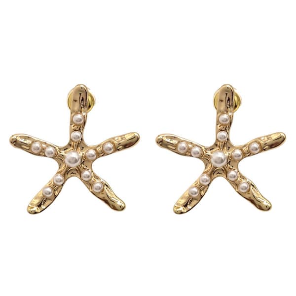 Ashley Cooper(tm) Gold-Tone Star Fish Earrings with Pearls - image 