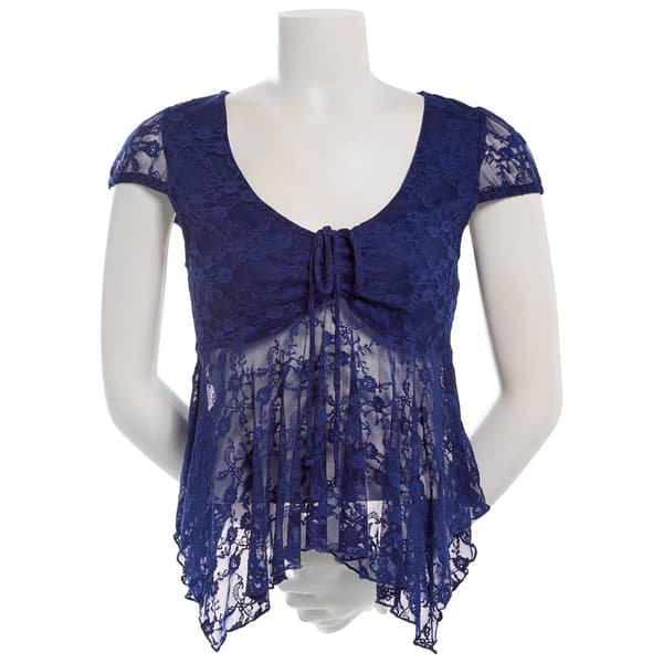 Juniors Madden Girl Floral Lace Cap Sleeve Sharkbite Top