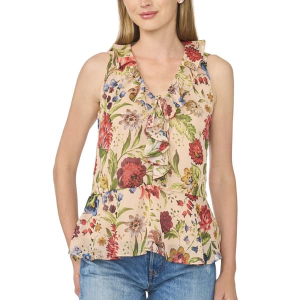 Womens Cece Sleeveless Ruffle Tie Front Floral Peplum Blouse - image 