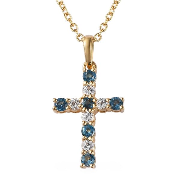 Gemstone Classics(tm) Blue Topaz & Created Sapphire Cross Pendant - image 