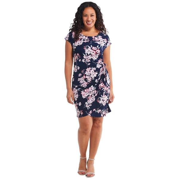 Womens Connected Apparel Short Sleeve Floral Sarong Wrap Dress