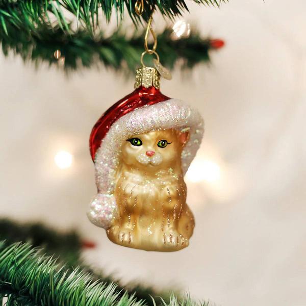 Old World Christmas Santa''s Kitten Glass Ornament - image 