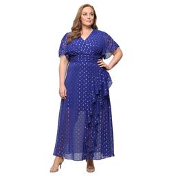 Plus Size SLNY Short Sleeve Foil Dot Cascade A-Line Dress