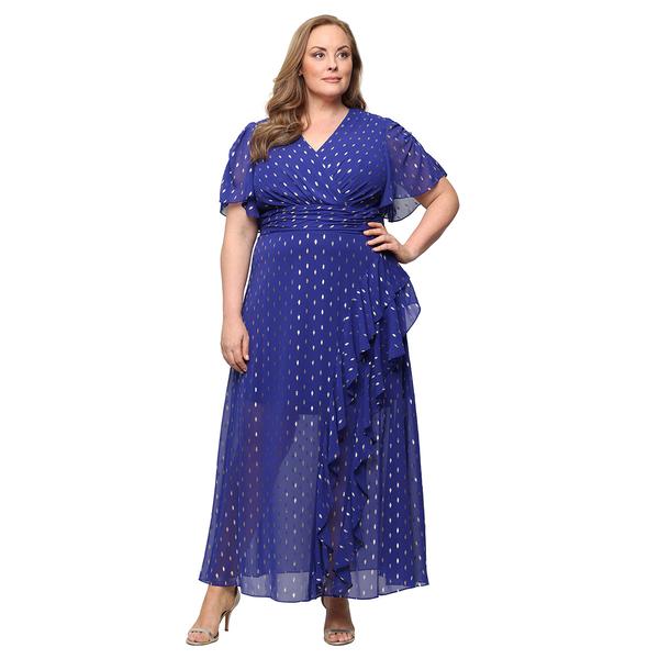 Plus Size SLNY Short Sleeve Foil Dot Cascade A-Line Dress - image 