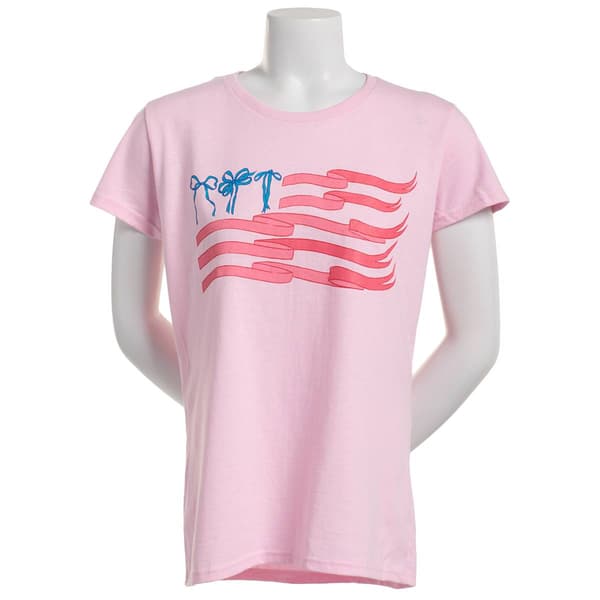 Womens Home of the Brave USA Ribbon Flag Short Sleeve Tee