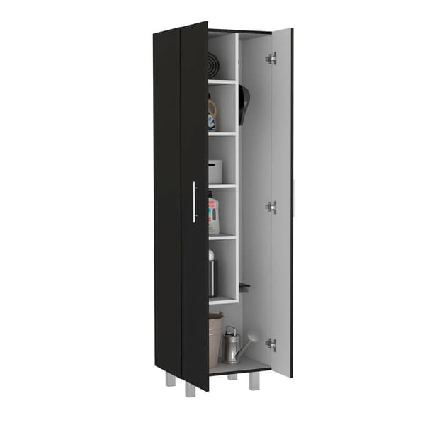 FM FURNITURE Norway Black Broom Closet Pantry