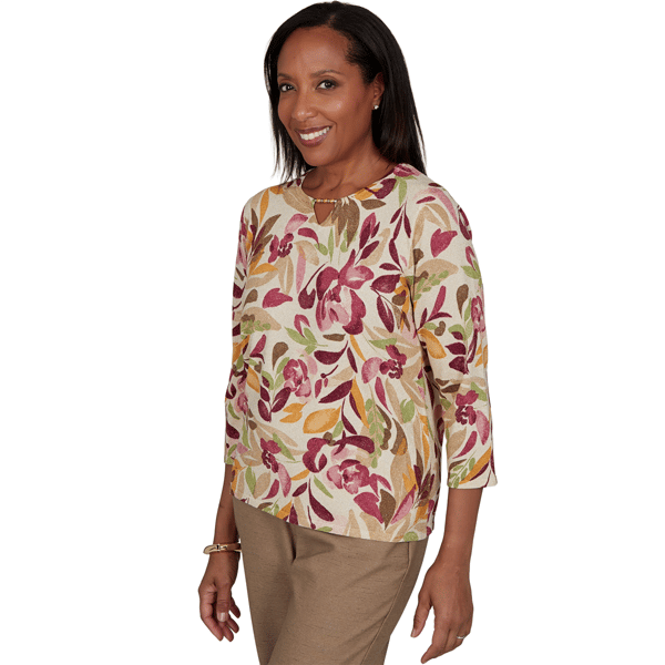 Petite Alfred Dunner Union Square Floral Painterly Blouse
