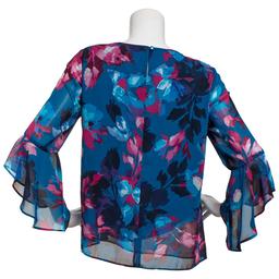 Plus Size Kasper 3/4 Ruffle Sleeve Leaf Chiffon Blouse