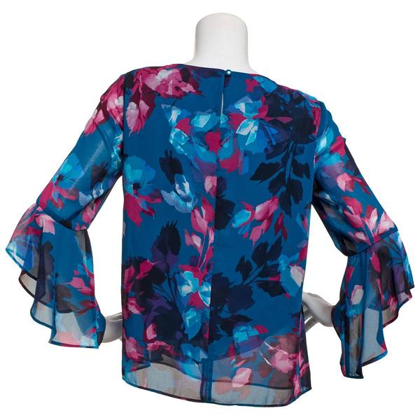 Womens Kasper 3/4 Ruffle Sleeve Leaf Chiffon Blouse