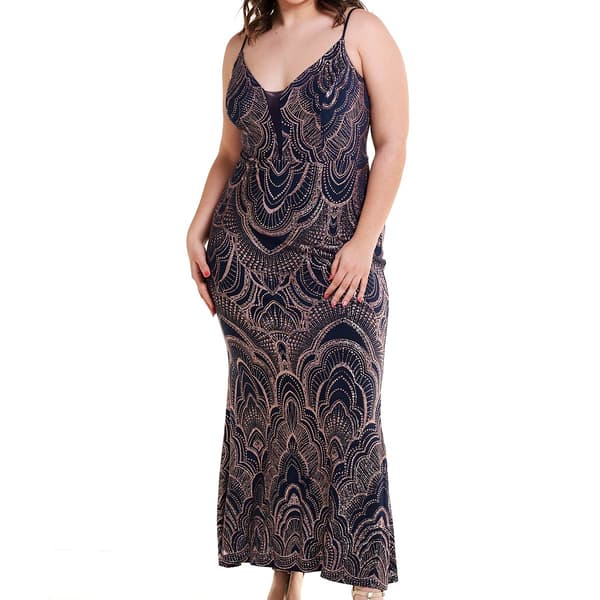 Juniors Plus Jump Glitter Medallion V-Neck Empire Waist Dress