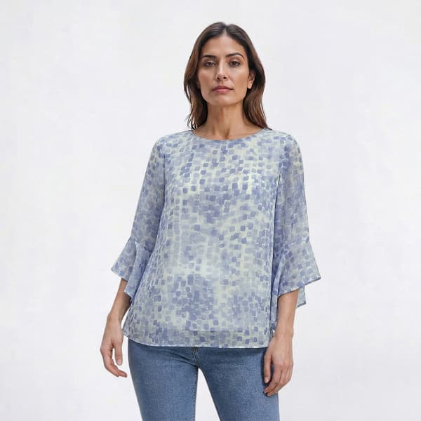 Plus Size Kasper 3/4 Ruffle Sleeve Faded Dot Blouse - image 
