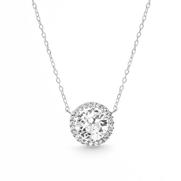 Sterling Silver & Cubic Zirconia Round Halo Necklace - image 