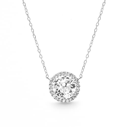 Sterling Silver & Cubic Zirconia Round Halo Necklace - image 