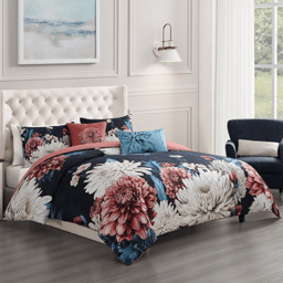 Bebejan Navy Mums 5pc. Reversible Comforter Set