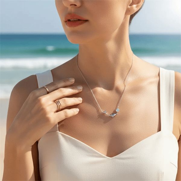 Saffron 0.5ctw. Moissanite Diamond Dolphin Pendant Necklace