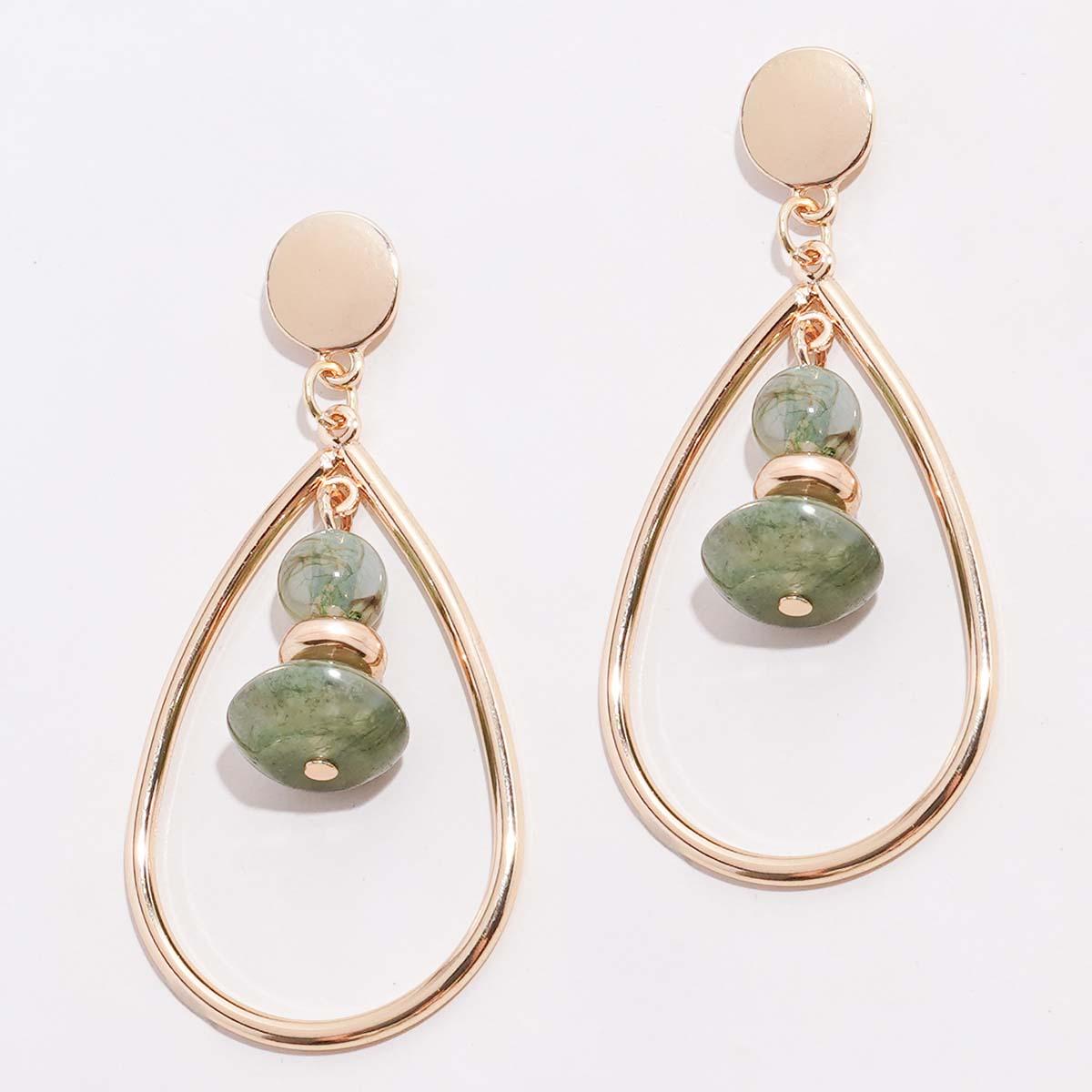 Ashley Cooper(tm) Gold-Tone Teardrop Earrings w/ Green-Tone Bead