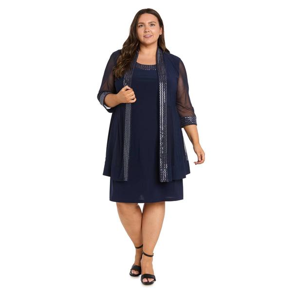 Plus Size R&M Richards Chevron Metallic Jacket Dress